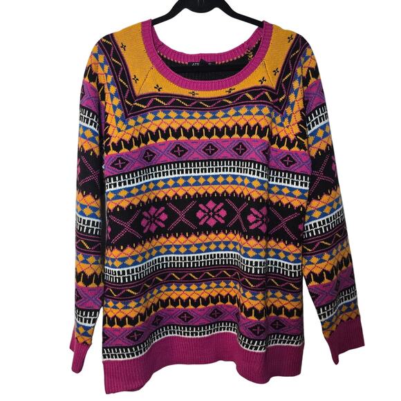 Attitudes By Renee Global Illusions Fair Isle Sweater Crewneck Women's Large - Picture 1 of 8